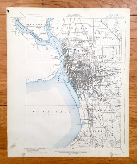 Antique Buffalo, New York 1901 US Geological Survey Topographic Map – Tonawanda, West Seneca, Hamburg, Cheektowaga, Amherst, Grand Island NY