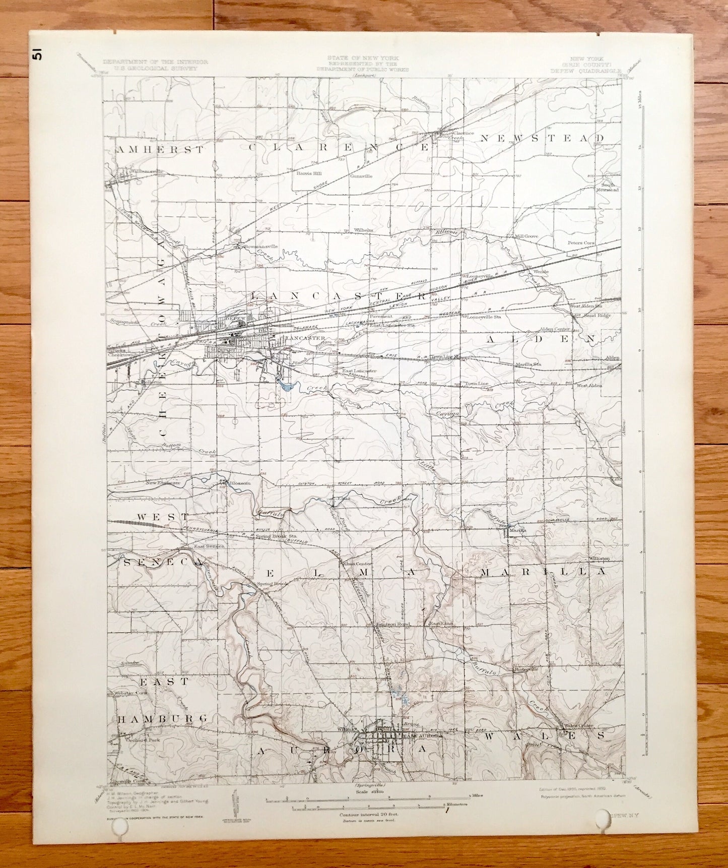 Antique Depew, New York 1905 US Geological Survey Topographic Map - Cheektowag, Lancaster, Newstead, Clarence, Amherst, Alden, Marilla, NY