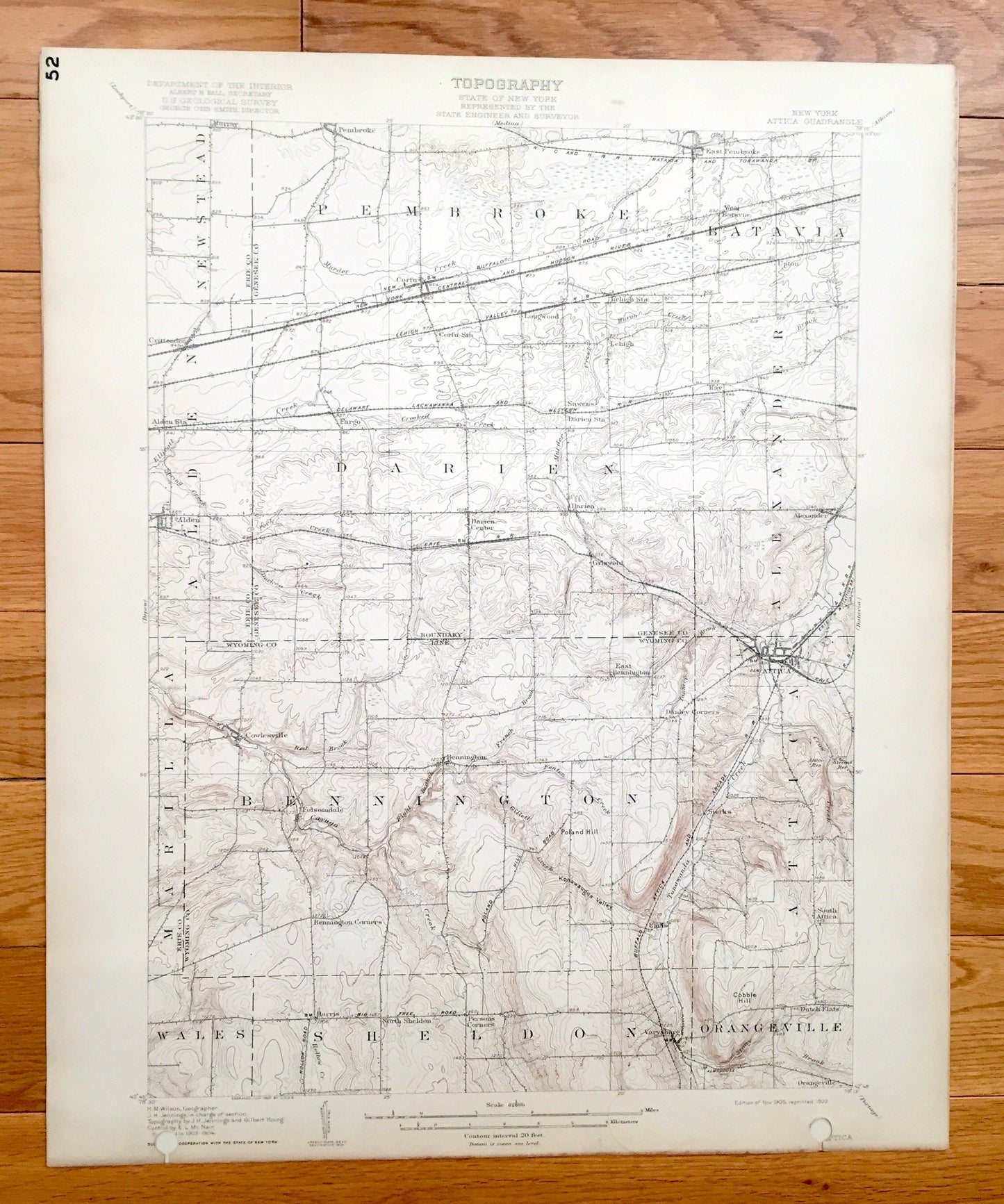 Antique Attica, New York 1905 US Geological Survey Topographic Map - Alexander, Batavia, Pembroke, Newstead, Alden, Marilla, Wales, Sheldon