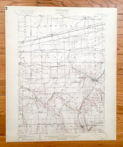 Antique Attica, New York 1905 US Geological Survey Topographic Map - Alexander, Batavia, Pembroke, Newstead, Alden, Marilla, Wales, Sheldon