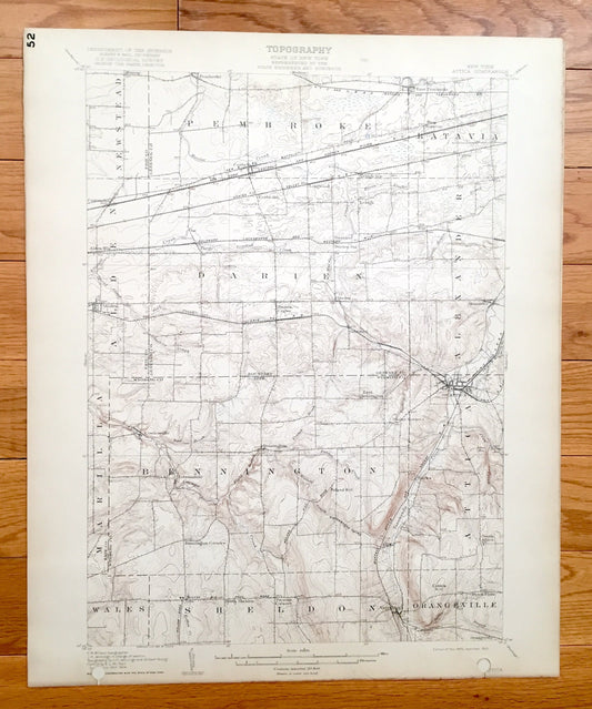 Antique Attica, New York 1905 US Geological Survey Topographic Map - Alexander, Batavia, Pembroke, Newstead, Alden, Marilla, Wales, Sheldon