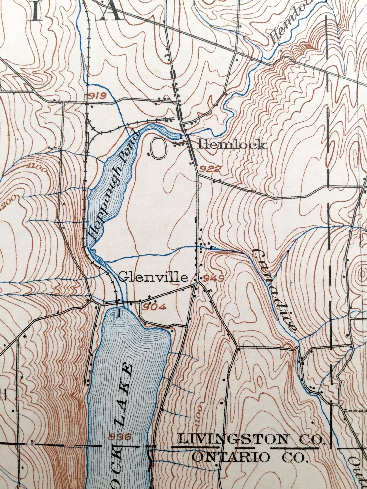 Antique Honeoye, New York 1904 US Geological Survey Topographic Map - Mendon, Rush, Wheatland, Avon, Lima, Caledonia, Richmond, Genesee, NY