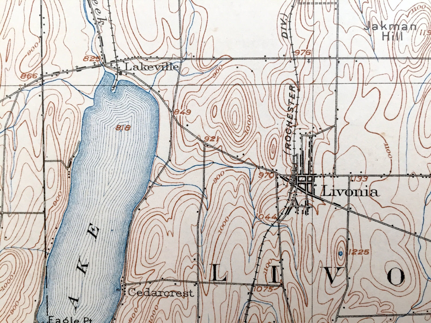 Antique Honeoye, New York 1904 US Geological Survey Topographic Map - Mendon, Rush, Wheatland, Avon, Lima, Caledonia, Richmond, Genesee, NY
