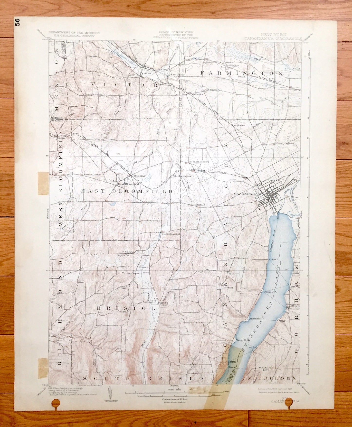 Antique Canandaigua, New York 1903 US Geological Survey Topographic Map - Gorham, Farmington, Victor, Mendon, Richmond, Finger Lakes, NY