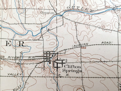 Antique Phelps, New York 1902 US Geological Survey Topographic Map - Ontario, Yates County, Clifton Springs Manchester Shortsville Seneca NY