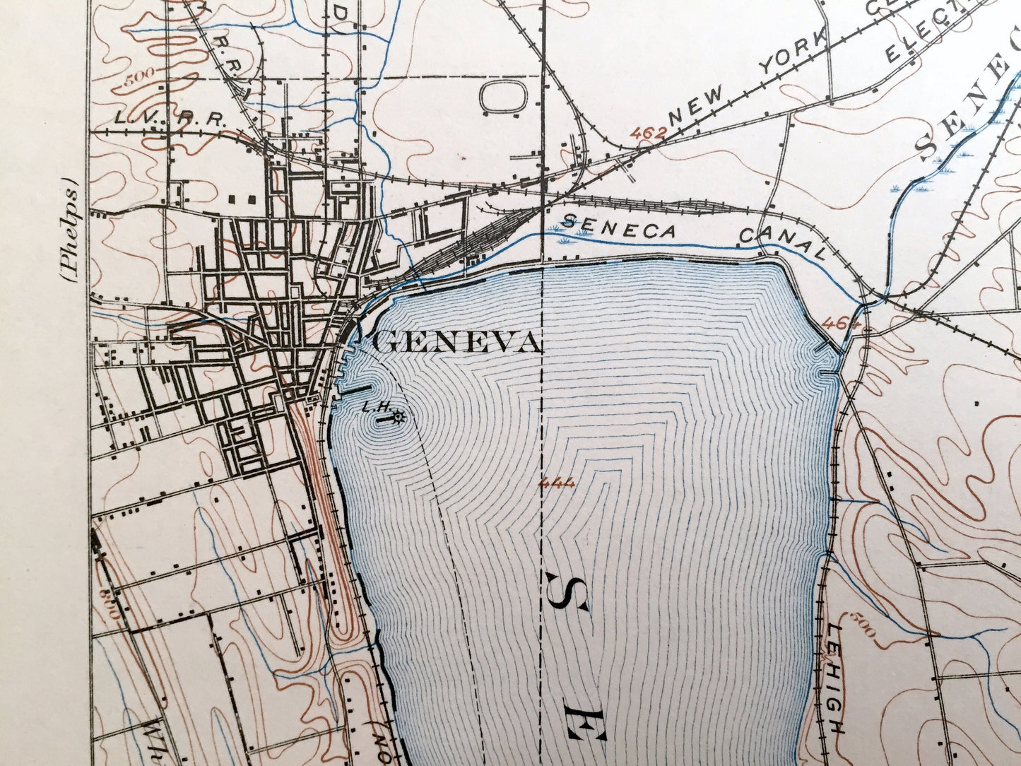 Antique Geneva, New York 1902 US Geological Survey Topographic Map – Ontario, Seneca, Yates County, Varick, Fayette, Junius, Tyre Romulus NY