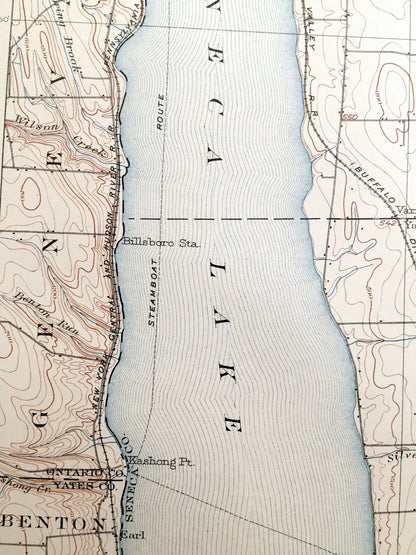 Antique Geneva, New York 1902 US Geological Survey Topographic Map – Ontario, Seneca, Yates County, Varick, Fayette, Junius, Tyre Romulus NY