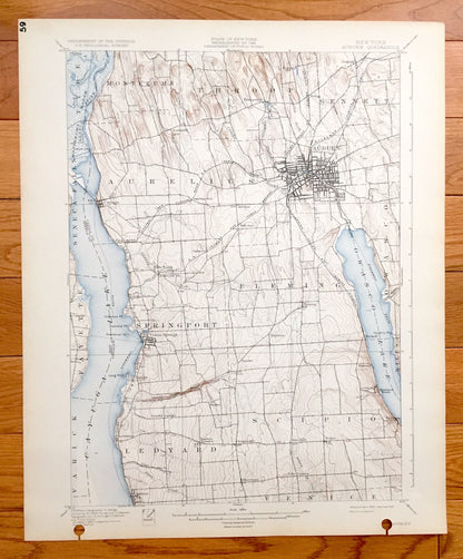 Antique Auburn, New York 1902 US Geological Survey Topographic Map – Aurelius, Fleming, Springport, Montezuma, Throop, Sennett, Ledyard, NY