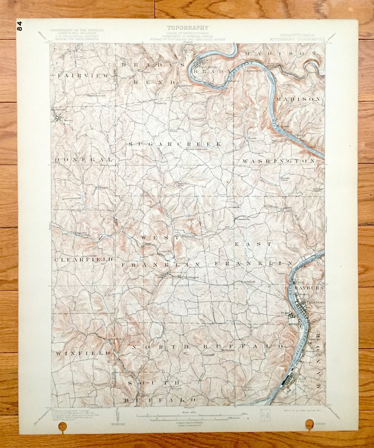 Antique Kittanning, Pennsylvania 1902 US Geological Survey Topographic Map - Fairview, Donegal, Clearfield, Rayburn, Bradys Bend, Sugarcreek