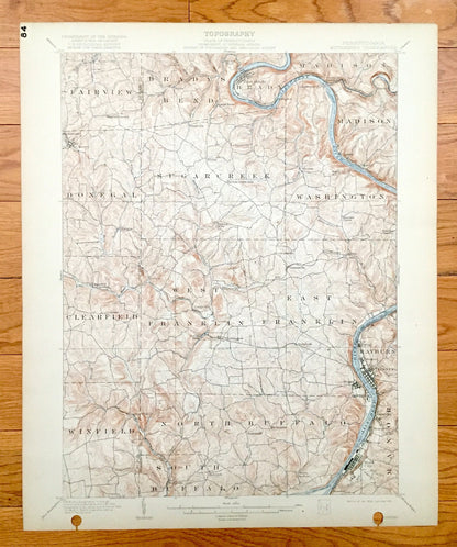 Antique Kittanning, Pennsylvania 1902 US Geological Survey Topographic Map - Fairview, Donegal, Clearfield, Rayburn, Bradys Bend, Sugarcreek