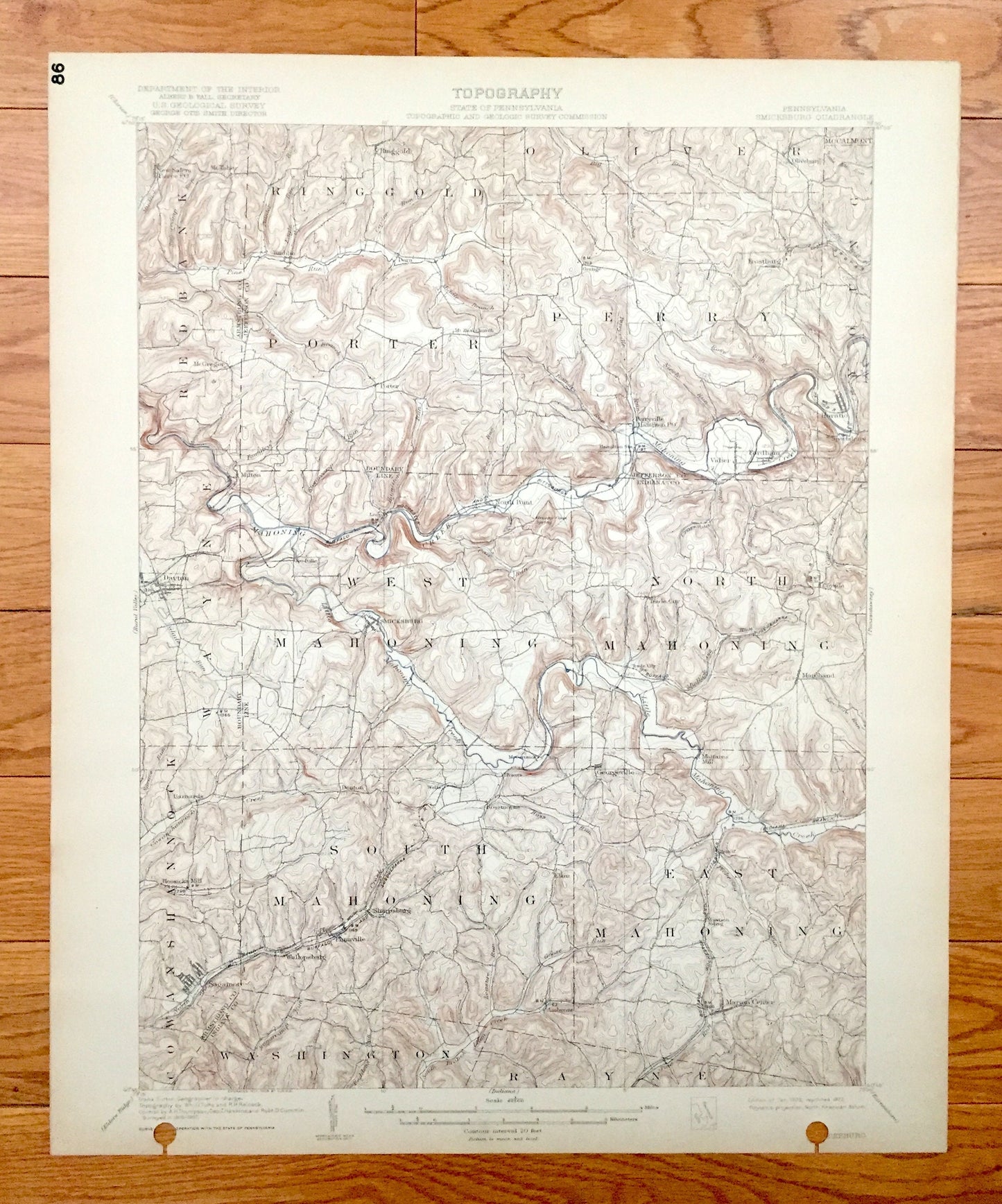 Antique Smicksburg, Pennsylvania 1909 US Geological Survey Topographic Map - Wayne, West Mahoning, Redbank, Ringgold, Porter, Oliver, Perry