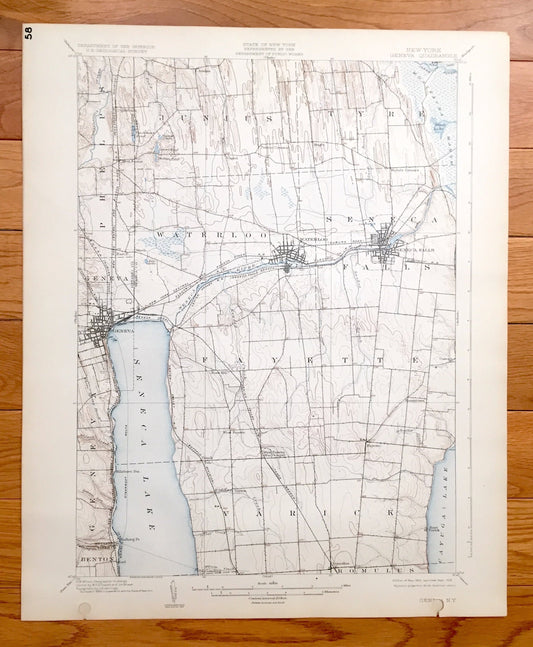 Antique Geneva, New York 1902 US Geological Survey Topographic Map – Ontario, Seneca, Yates County, Varick, Fayette, Junius, Tyre Romulus NY