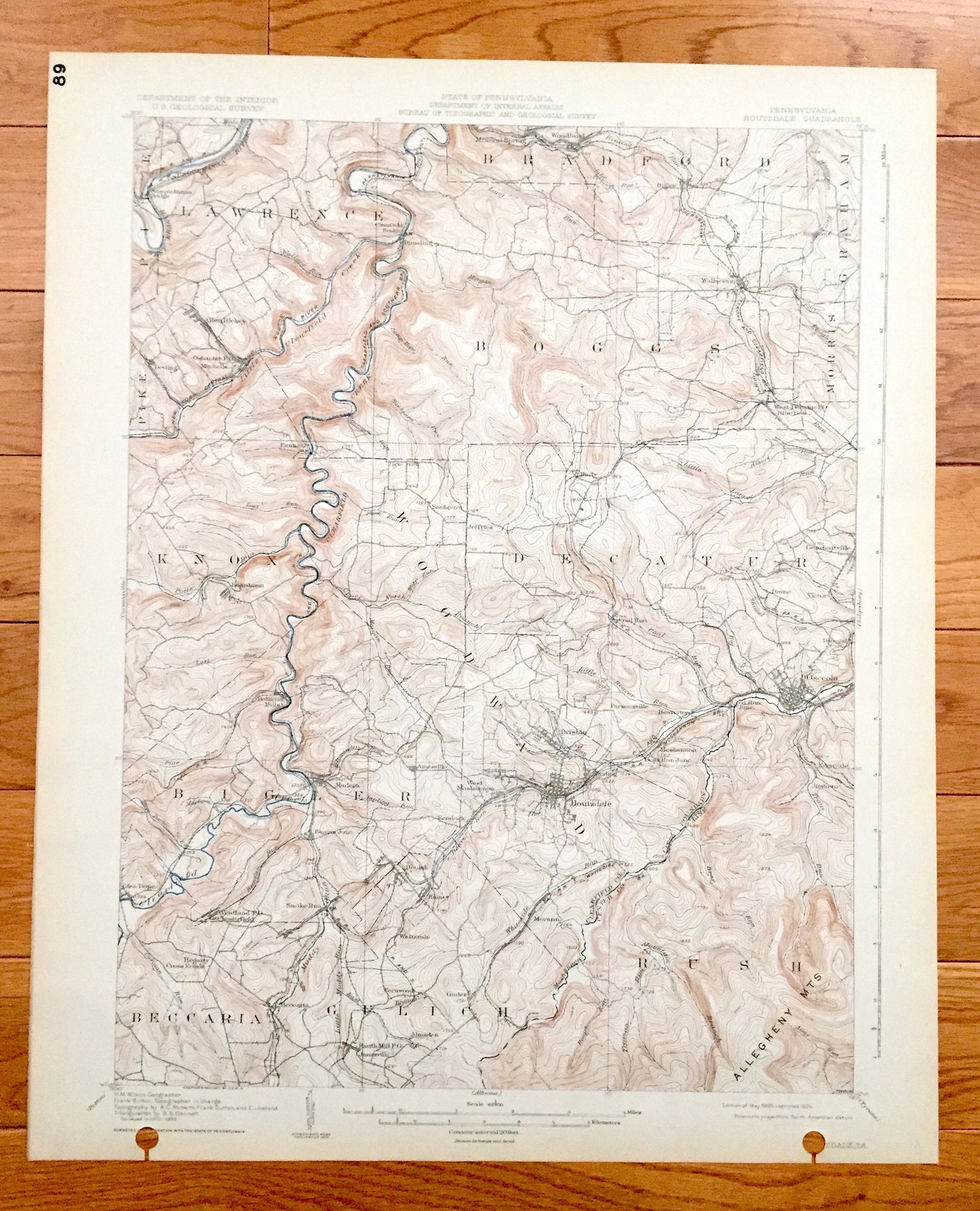 Antique Houtzdale, Pennsylvania 1905 US Geological Survey Topographic Map - Clearfield, Centre County, Pike, Bradford, Graham, Lawrence, PA