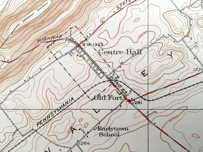 Antique Centre Hall, Pennsylvania 1929 US Geological Survey Topographic Map - Armagh, Porter, Harris, Penn, Benner, Gregg, Miles, Walker, PA
