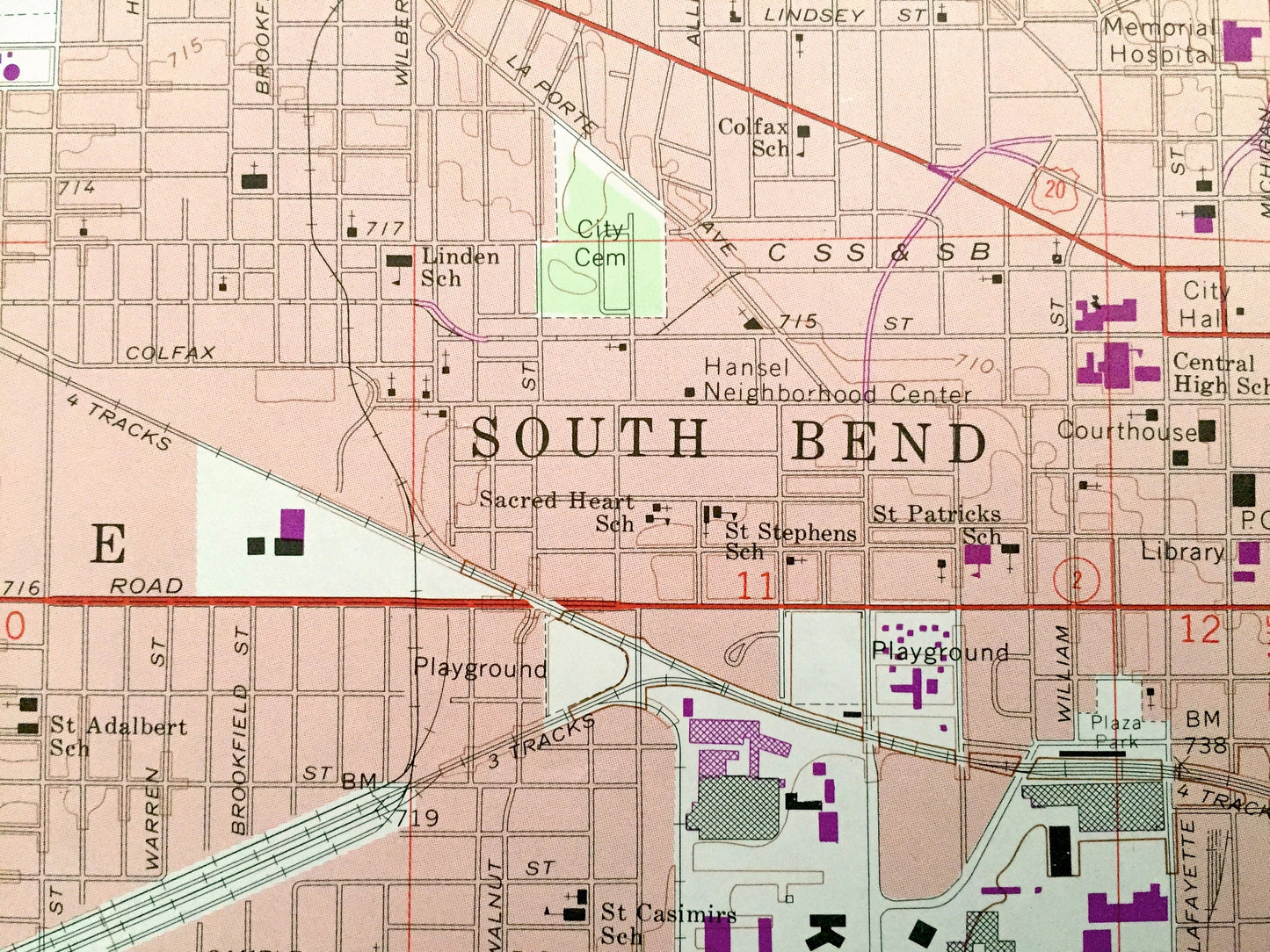 Antique South Bend West, Indiana 1969 US Geological Survey Topographic Map – St Joseph County, German, Clay, Warren, Portage, Greene, Centre