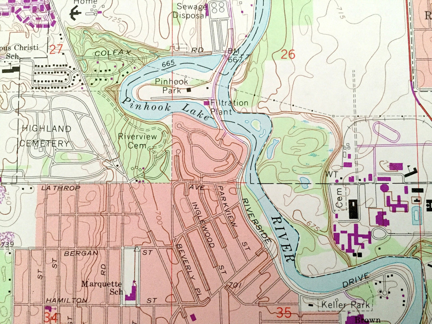 Antique South Bend West, Indiana 1969 US Geological Survey Topographic Map – St Joseph County, German, Clay, Warren, Portage, Greene, Centre