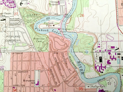 Antique South Bend West, Indiana 1969 US Geological Survey Topographic Map – St Joseph County, German, Clay, Warren, Portage, Greene, Centre