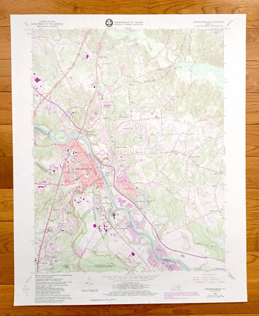 Antique Fredericksburg, Virginia 1966 US Geological Survey Topographic Map – Stafford, Spotsylvania, Rappahannock, Falmouth, White Oak, VA