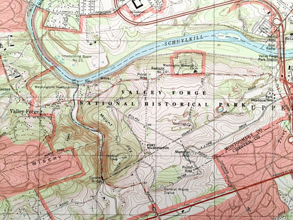 Antique Valley Forge, Pennsylvania 1992 US Geological Survey Topographic Map – Chester, Montgomery County, King of Prussia, Green Tree, PA