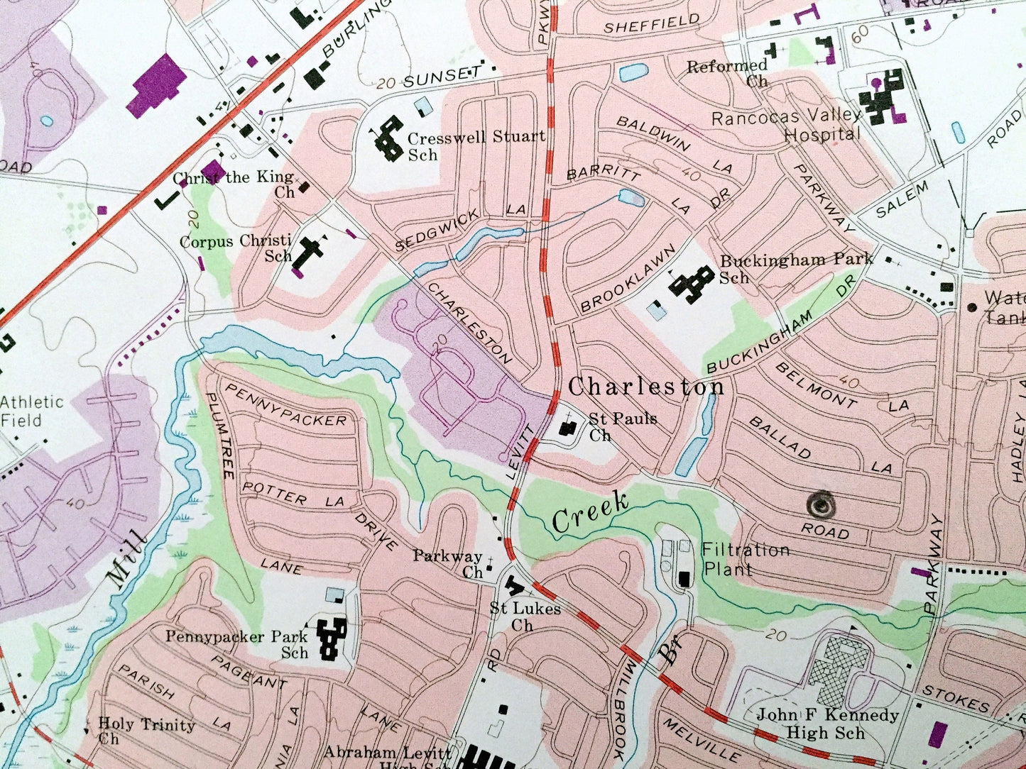 Antique Beverly, New Jersey & Philadelphia, Pennsylvania 1966 US Geological Survey Topographic Map – Bristol, Delran, Morestown, Cinnaminson