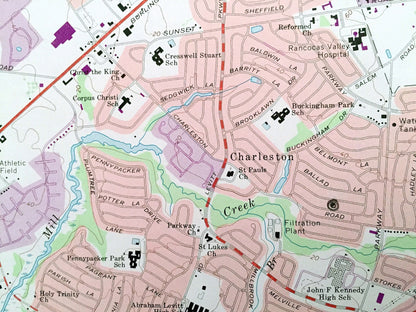 Antique Beverly, New Jersey & Philadelphia, Pennsylvania 1966 US Geological Survey Topographic Map – Bristol, Delran, Morestown, Cinnaminson