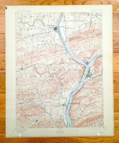 Antique Sunbury, Pennsylvania 1893 US Geological Survey Topographic Map - Augusta, Monroe, Union, Limestone, Jackson, Washington, Liberty PA