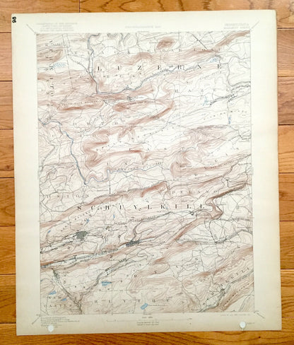 Antique Mahanoy, Pennsylvania 1893 US Geological Survey Topographic Map - Shenandoah, Hopeville, Frackville, Delano, Schuylkill County, PA