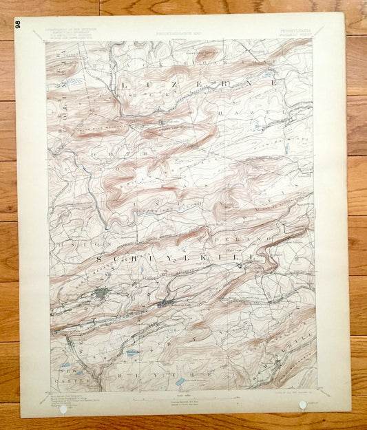 Antique Mahanoy, Pennsylvania 1893 US Geological Survey Topographic Map - Shenandoah, Hopeville, Frackville, Delano, Schuylkill County, PA
