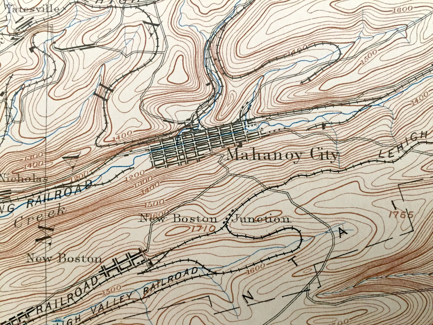 Antique Mahanoy, Pennsylvania 1893 US Geological Survey Topographic Map - Shenandoah, Hopeville, Frackville, Delano, Schuylkill County, PA