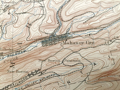 Antique Mahanoy, Pennsylvania 1893 US Geological Survey Topographic Map - Shenandoah, Hopeville, Frackville, Delano, Schuylkill County, PA