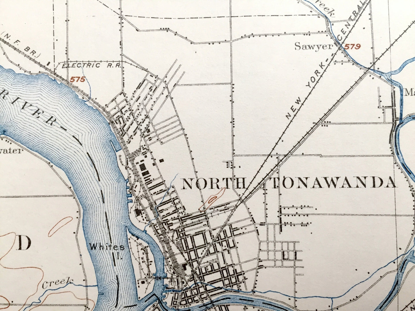 Antique Tonawanda, New York 1901 US Geological Survey Topographic Map - Amherst, Grand Island, Wheatfield, Pendleton, Lewiston, Cambria, NY