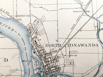 Antique Tonawanda, New York 1901 US Geological Survey Topographic Map - Amherst, Grand Island, Wheatfield, Pendleton, Lewiston, Cambria, NY