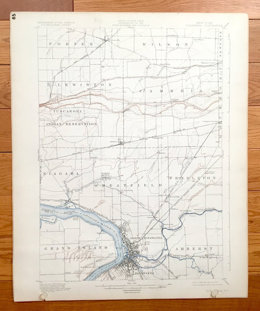 Antique Tonawanda, New York 1901 US Geological Survey Topographic Map - Amherst, Grand Island, Wheatfield, Pendleton, Lewiston, Cambria, NY