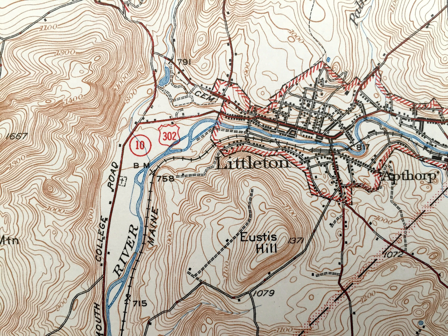 Antique Littleton, New Hampshire 1935 US Geological Survey Topographic Map – Lisbon, Waterford, Monroe, Lyman, Apthorp Concord Vermont NH VT