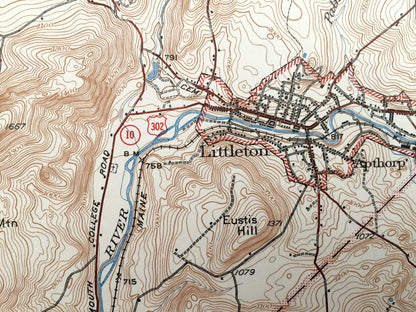 Antique Littleton, New Hampshire 1935 US Geological Survey Topographic Map – Lisbon, Waterford, Monroe, Lyman, Apthorp Concord Vermont NH VT