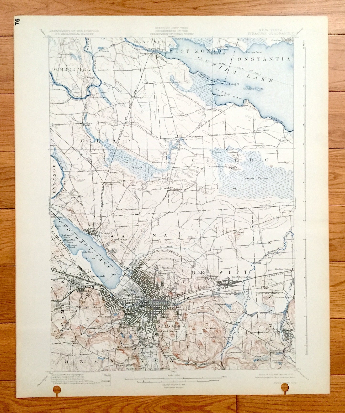 Antique Syracuse, New York 1898 US Geological Survey Topographic Map – Schroeppel, Clay, West Monroe, Constantia, Cicero, Lysander Salina NY