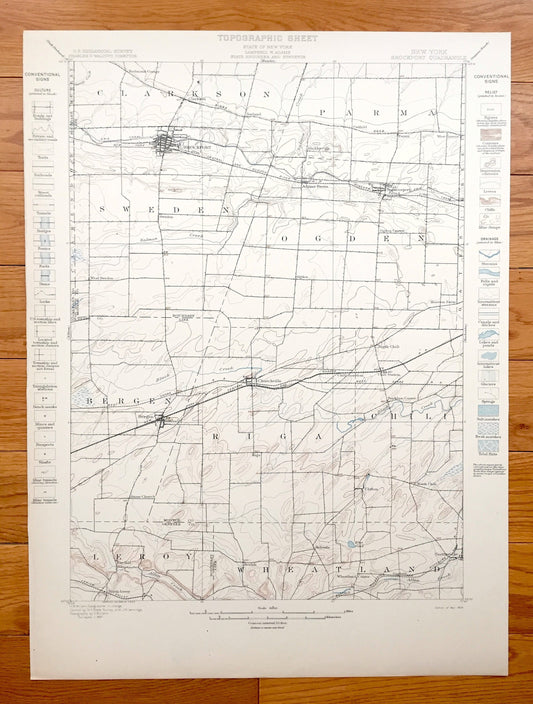 Antique Brockport, New York 1899 US Geological Survey Topographic Map – Monroe, Genesee, Orleans County, Spencerport, Bergen, Clarkson, Erie