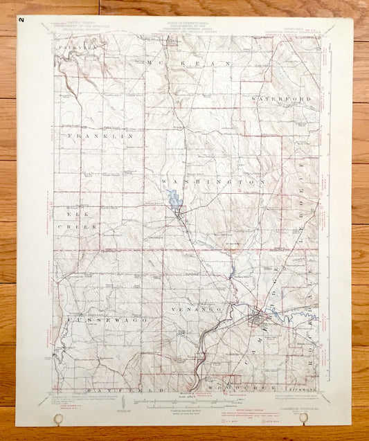 Antique Cambridge Springs, Pennsylvania 1925 US Geological Survey Topographic Map - Rockdale, Venango, Cussewago, Hayfield, Washington