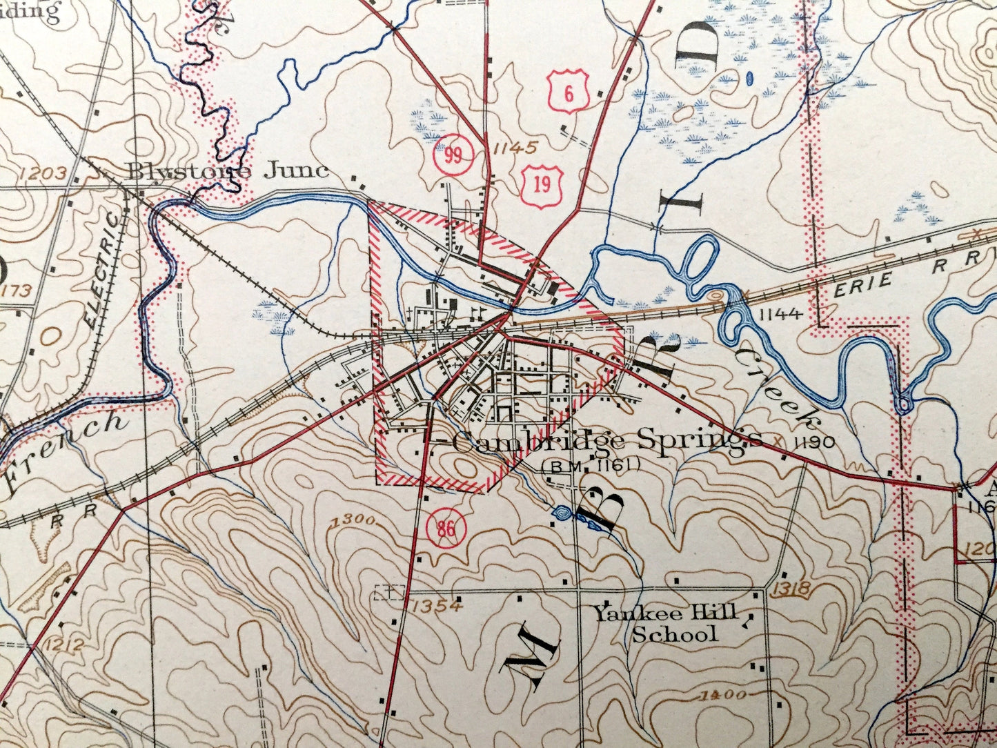 Antique Cambridge Springs, Pennsylvania 1925 US Geological Survey Topographic Map - Rockdale, Venango, Cussewago, Hayfield, Washington