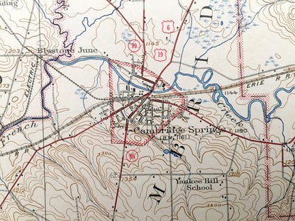 Antique Cambridge Springs, Pennsylvania 1925 US Geological Survey Topographic Map - Rockdale, Venango, Cussewago, Hayfield, Washington