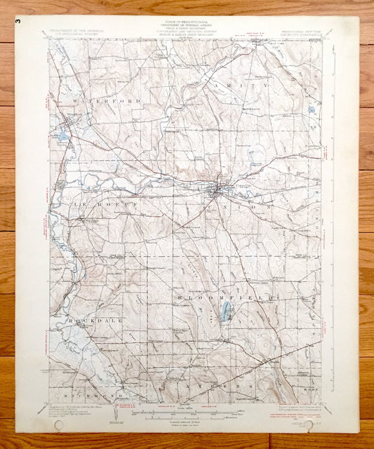 Antique Union City, Pennsylvania 1932 US Geological Survey Topographic Map - Waterford, Amity, Leboeuf, Bloomfield, Athens, Richmond, Sparta