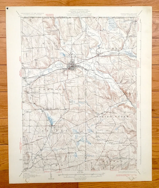 Antique Corry, Pennsylvania 1932 US Geological Survey Topographic Map - Wayne, Columbus, Concord, Spring Creek, Sparta, Eldred, Rome, Elgin