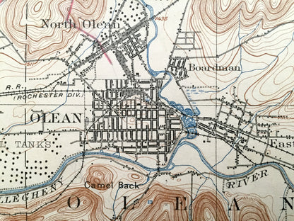 Antique Olean, New York 1898 US Geological Survey Topographic Map – Portville, Genesee, Cuba, Hinsdale, Clarksville, Humphrey, Ischua, NY