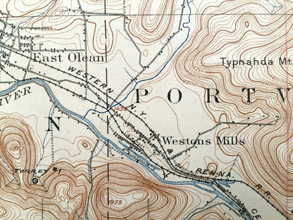 Antique Olean, New York 1898 US Geological Survey Topographic Map – Portville, Genesee, Cuba, Hinsdale, Clarksville, Humphrey, Ischua, NY