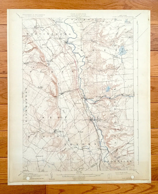 Antique Port Leyden, New York 1907 US Geological Survey Topographic Map – Lewis, Oneida County Boonsville West Turin Highmarket Lyonsdale NY