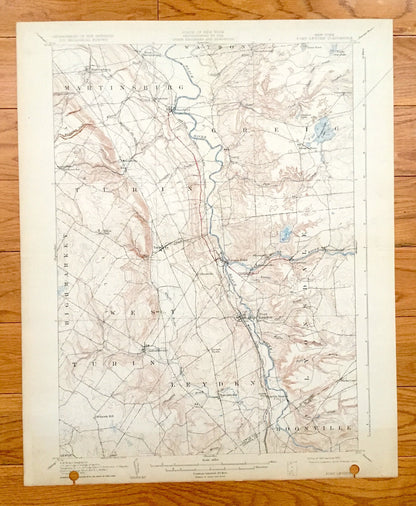 Antique Port Leyden, New York 1907 US Geological Survey Topographic Map – Lewis, Oneida County Boonsville West Turin Highmarket Lyonsdale NY