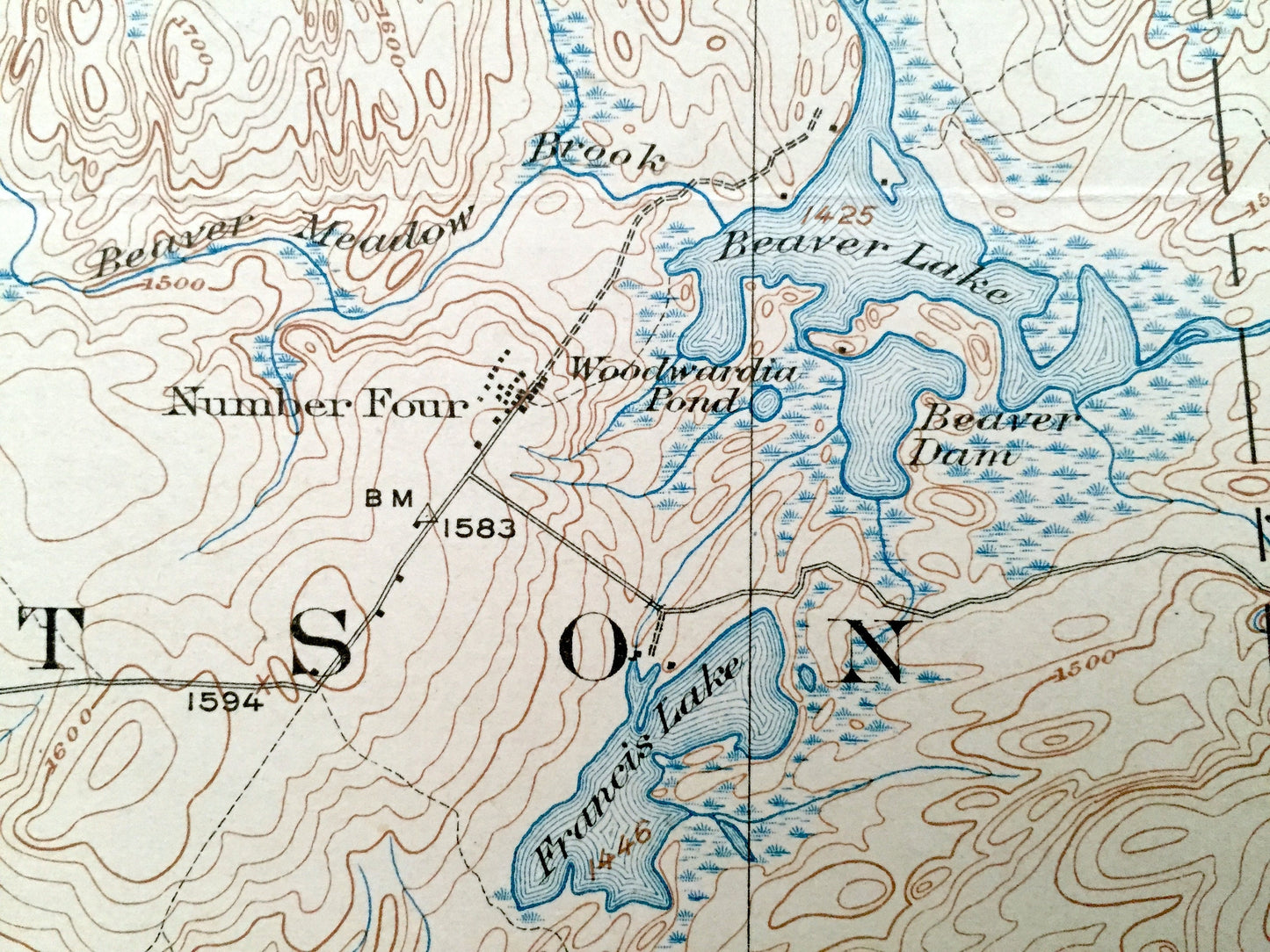 Antique Number Four, New York 1915 US Geological Survey Topographic Map - Croghan, New Bremen, Watson, Webb Greig Beaver Lake Adirondacks NY
