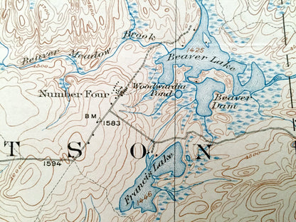 Antique Number Four, New York 1915 US Geological Survey Topographic Map - Croghan, New Bremen, Watson, Webb Greig Beaver Lake Adirondacks NY