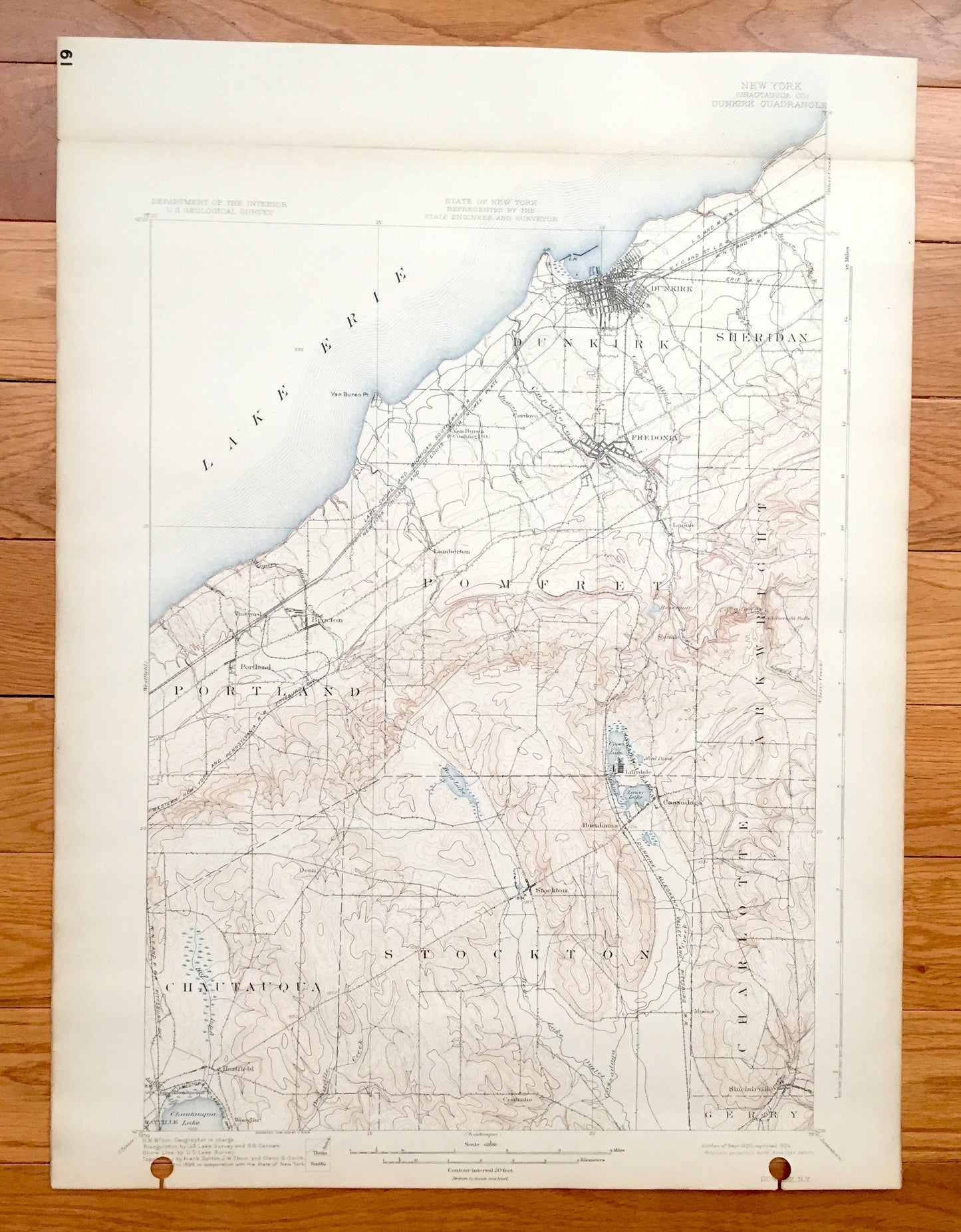 Antique Dunkirk, New York 1900 US Geological Survey Topographic Map – Portland, Pomfret, Sheridan, Arkwright, Mayville, Chautauqua County NY