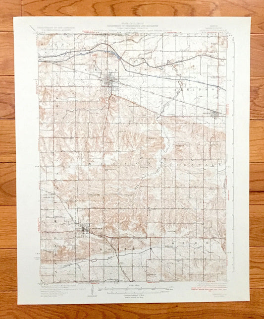Antique Geneseo, Illinois 1934 US Geological Survey Topographic Map – Atkinson, Cambridge, Andover, Edford, Hanna, Cornwall, Henry County IL